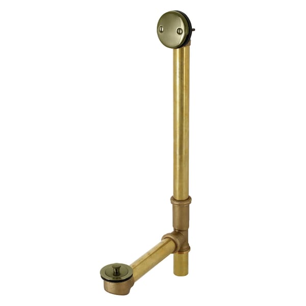 DLL3183 18" Tub Waste & Overflow W/ Lift & Lock Drain, 20 Gauge, Brass